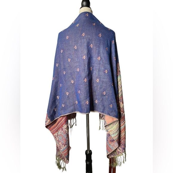 Pashmina Shawl/Scarf Multicolor w/Embroidered Designs & Tassels - Picture 3 of 15